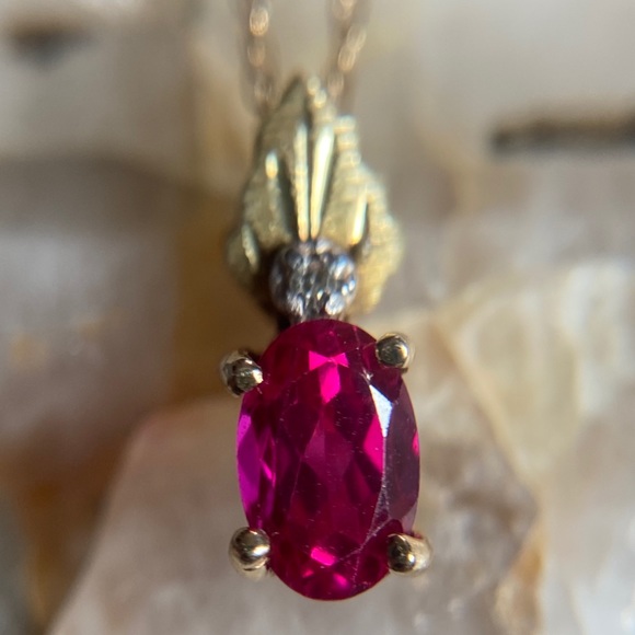10k Black Hills Gold Ruby and Diamond Necklace - Picture 8 of 8